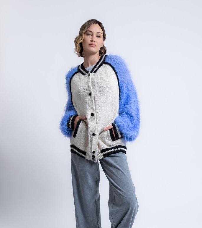 Lana Grossa COLLEGE VARSITY JACKET Natural Lama Chunky, Brillino & Basta